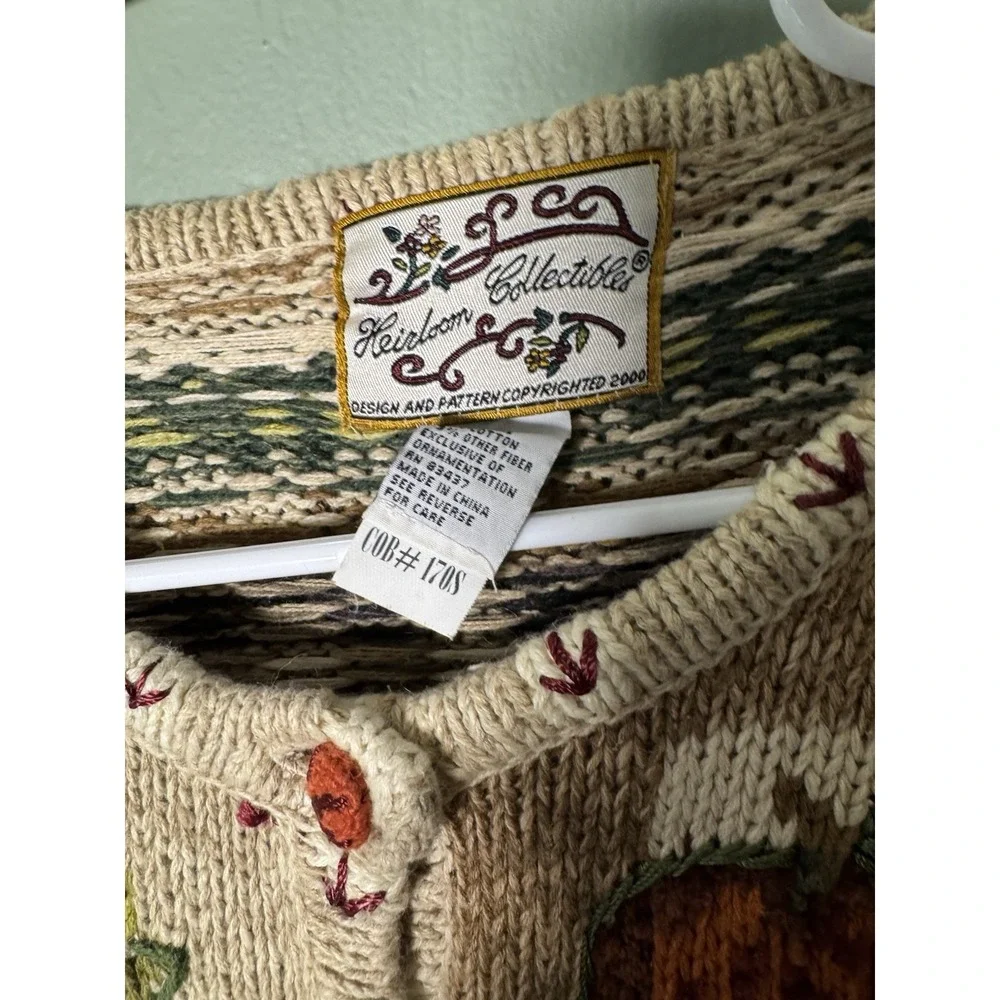 Vintage '00 Heirloom Collectibles Autumn Harvest Knit Cardigan Sz M Grannycore - Picture 6 of 8